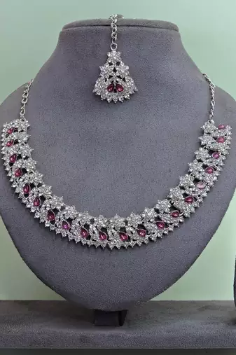 Purple color rhodium plating festive wear designer necklace set