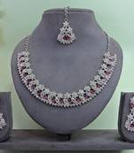 Purple color rhodium plating festive wear designer necklace set