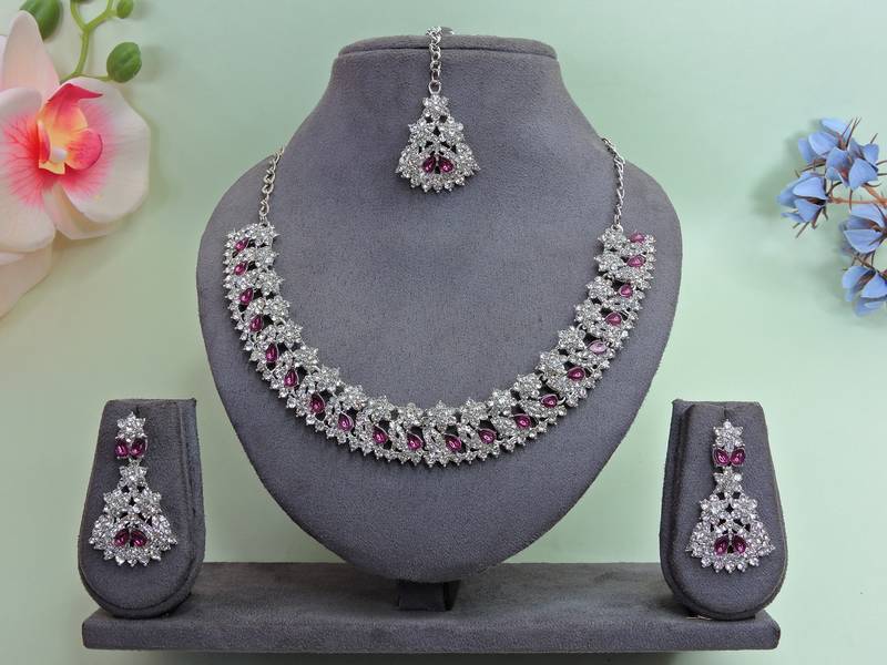 Purple color rhodium plating festive wear designer necklace set