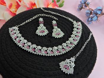 Purple color rhodium plating festive wear designer necklace set 2