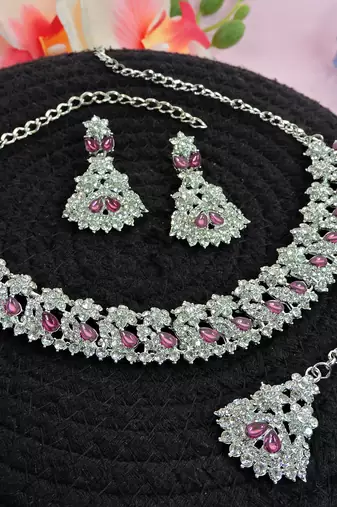 Purple color rhodium plating festive wear designer necklace set