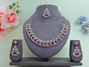 Pink color rhodium plating festive wear designer necklace set 1