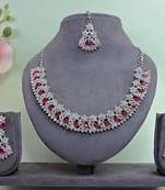 Pink color rhodium plating festive wear designer necklace set