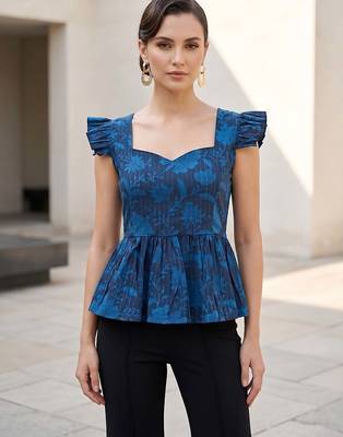 Blue cotton printed top for women 1