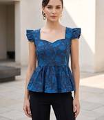 Blue cotton printed top for women
