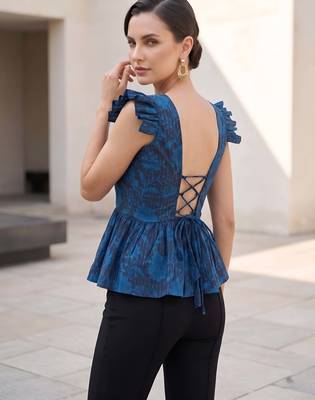 Blue cotton printed top for women 2