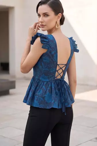 Blue cotton printed top for women