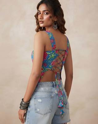 Blue cotton printed top for women 3