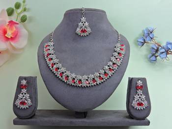 Red color rhodium plating festive wear designer necklace set 1