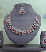 Red color rhodium plating festive wear designer necklace set