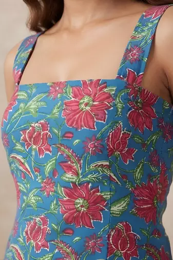 Blue cotton printed top for women