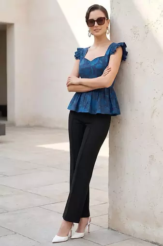 Blue cotton printed top for women