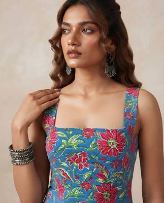 Blue cotton printed top for women 5