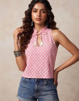 Pink cotton printed top for women 2