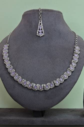 Purple color rhodium plating festive wear designer necklace set