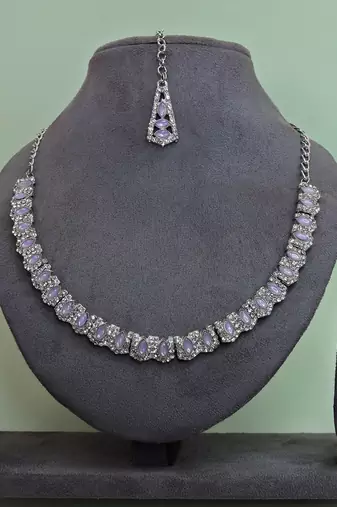 Purple color rhodium plating festive wear designer necklace set