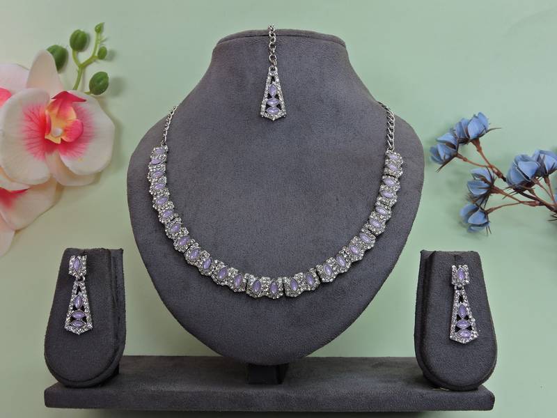 Purple color rhodium plating festive wear designer necklace set