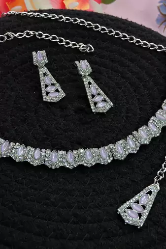 Purple color rhodium plating festive wear designer necklace set