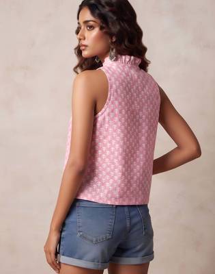 Pink cotton printed top for women 3