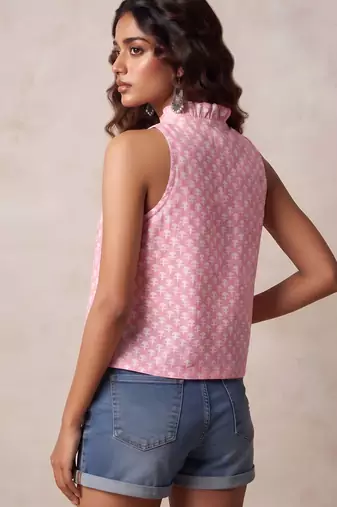 Pink cotton printed top for women