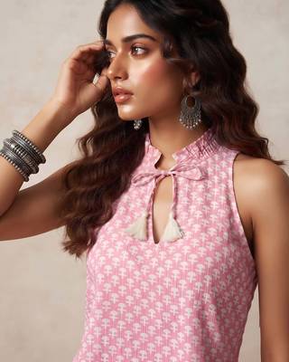 Pink cotton printed top for women 4