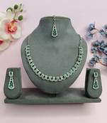 Green color rhodium plating festive wear designer necklace set