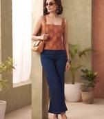 Orange cotton printed top for women