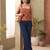 Orange cotton printed top for women