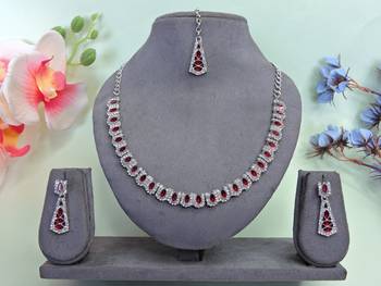 Maroon color rhodium plating festive wear designer necklace set 1