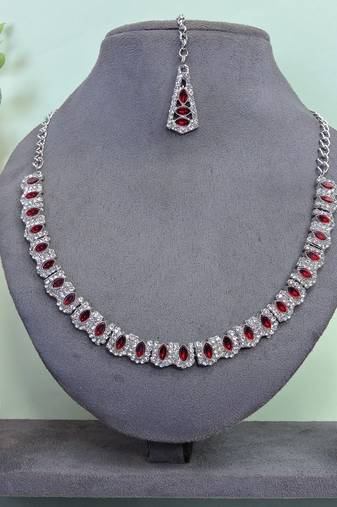 Maroon color rhodium plating festive wear designer necklace set
