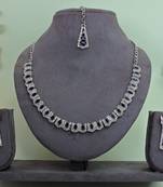 Blue color rhodium plating festive wear designer necklace set