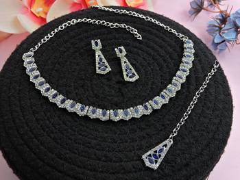 Blue color rhodium plating festive wear designer necklace set 2