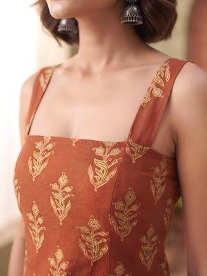 Orange cotton printed top for women 4