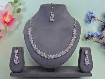 Pink color rhodium plating festive wear designer necklace set 1