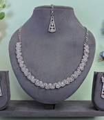 Pink color rhodium plating festive wear designer necklace set
