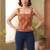 Orange cotton printed top for women