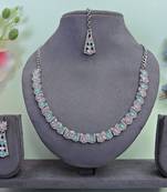 Green color rhodium plating festive wear designer necklace set