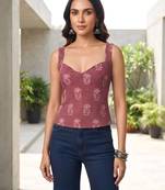 Mauve cotton printed top for women