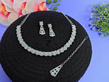 Green color rhodium plating festive wear designer necklace set 2