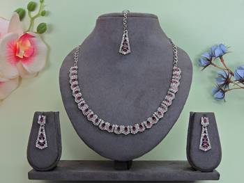 Purple color rhodium plating festive wear designer necklace set 1
