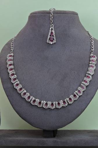 Purple color rhodium plating festive wear designer necklace set