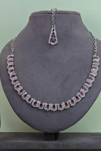 Purple color rhodium plating festive wear designer necklace set