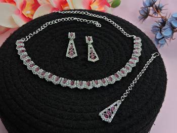 Purple color rhodium plating festive wear designer necklace set 2