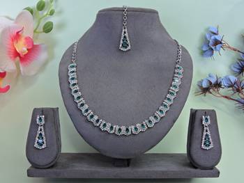 Green color rhodium plating festive wear designer necklace set 1