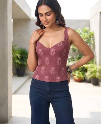 Mauve cotton printed top for women 3