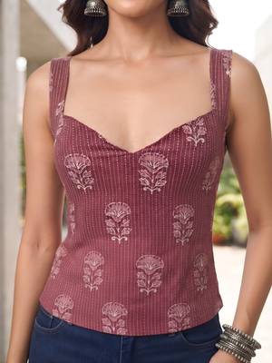 Mauve cotton printed top for women 5
