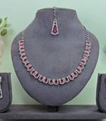 Pink color rhodium plating festive wear designer necklace set