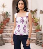 White cotton printed top for women
