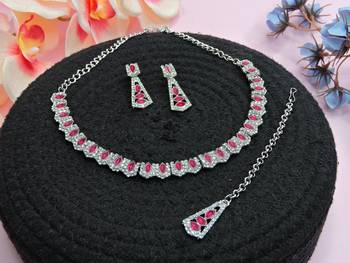 Pink color rhodium plating festive wear designer necklace set 2