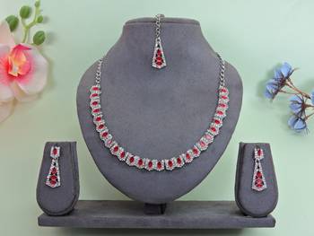 Red color rhodium plating festive wear designer necklace set 1